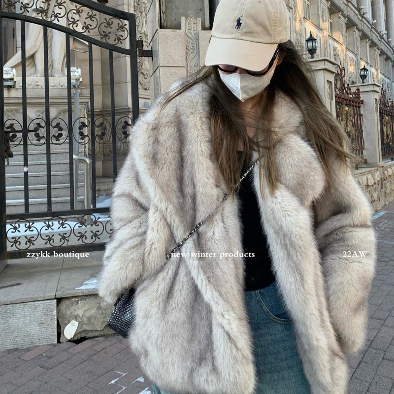 New Toka Faux  Fur Coat Women's Mid-Length Elegant Lapel Loose Internet Hot Plush Coat Womenswear Jackets